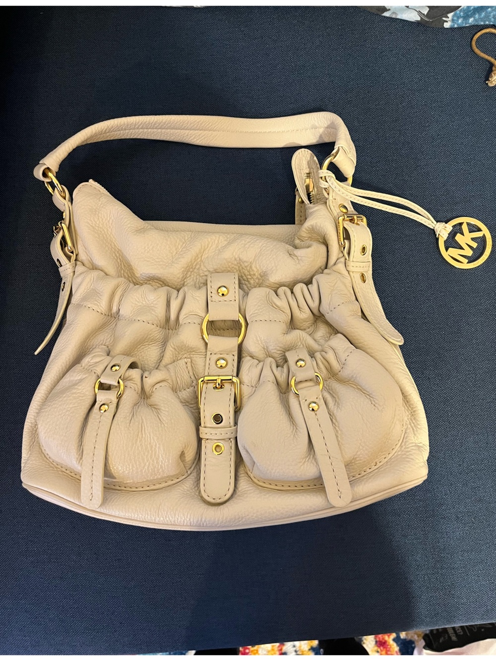 Michael Kors Cream Leather Shoulder Bag with Gold Hardware